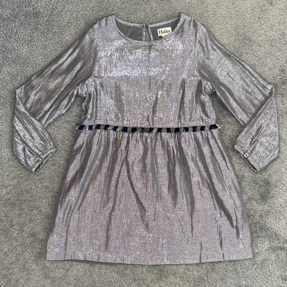 Hatley Shimmering Metallic Silver Dress with Navy Accents